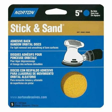 NORTON CO 5" Stick & Sand No-Hole PSA Sanding Disc 120-Grit, PK 5 48906